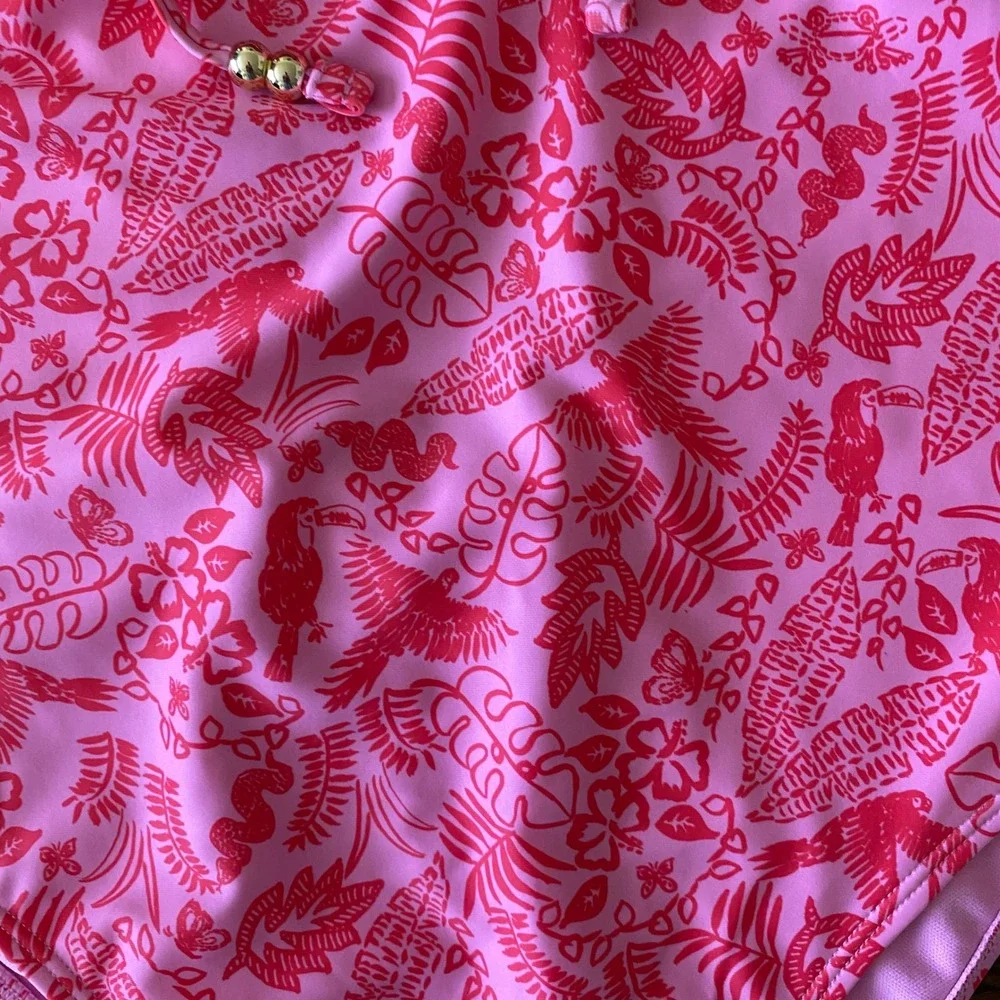 No Boundaries Pink Tropical Bird Floral One Piece Swimsuit Cheeky High Leg XL
